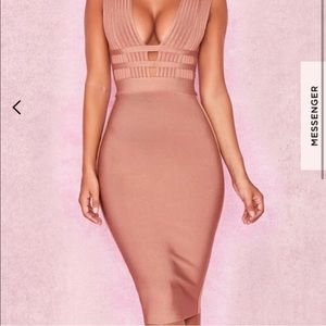 House of CB Dresses | Camel Deep Plunge Bandage Dress |
